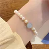 Chaîne douce perle d'eau douce bracelet aigue-marine perles de cristal mode femmes été plage élastique amitié bracelets livraison directe Dh0Cv