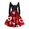 Casual Dresses Women'S V-Neck Fur Dress Valentine'S Day Printed Hepburn 2024 Plus Size Temperament Waist Long