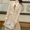 Two Piece Dress Women's Autumn Winter Small Fragrance Style Doll Neck Blazer Suit Skirt Set Vintage Lace-up Lapel Two-piece Sets