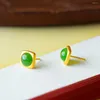 Dangle Earrings S925 Sterling Silver Inlaid Hetian Jade Stud Russian Spinach Green Square Style Classic All-Match Women'