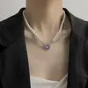 Chains Love Big Gemstone Pearl Stitching Hip-hop Style Luxury Zircon Double-layer Clavicle Necklace