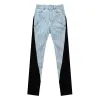 2024 Europeisk och amerikansk designkänsla små benbyxor personlig skarvning jeans hösten ny hög midja smala tvättade byxor för kvinnor