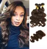 4 Bundles With 4x4 Lace Closure Dark Brown Brazilian Body Wave Virgin Hair Weave Bundles MiddleThree Part1635867