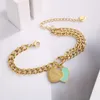 T Marka Titanyum Çelik 18K Gold Classic Droping Blue Love Heart Asimetrik Bilezik Kadınlar