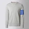 Men's Hoodies Sweatshirt Spring Fashion Brand Coats Cotton Blue 4-Bar Stripe Crewneck Pullovers Tops Casual Sports Clothesr