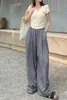 Damesbroek Japanse stijl Kantoordame Elastische hoge taille Wijde pijpen Dames Lente Zomer Ijszijde Los voor vrijetijdskleding