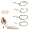 1 par de zapatos de perlas, correas en los tobillos, elegantes cordones antideslizantes, zapatos de tacón alto desmontables con autoadhesivo para decoración de mujer 240102