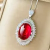 Anhänger Halsketten EYIKA Retro Frauen Braut Hochzeit Simulierte Jade Schmuck Oval Erstellt Smaragd Grün Rubin Rot Gepflasterte CZ Blume Halskette