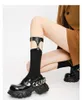 Elbise Ayakkabı Metal Dekorasyon Yuvarlak Toe Tıknaz Topuklar Dikiş Slip-On Tasarım Katı Su Geçirmez Zapatos Para Mujeres Elegantes y De Moda