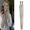 Silvergrå hårförlängningar Flat Tip Human Hair Extensions 10gs Straight Loop Micro Ring Human Hair Extensions Micro Bead 100gp7688484