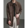 Windbreaker Men's Korean Style Loose Medium Length 2023 Spring and Autumn Season Trendy Casual Flip Collar Big Coat