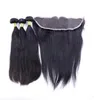 13X4 Frontal de encaje con paquetes de cabello Onda del cuerpo Brasileño Peruano Indio Malasia Virgen Cabello humano teje Cierre Natural Negro C3806996