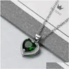 Hänge halsband röd diamant hjärta pendell halsband Stainels Steel Chain Women Girls Halsband Green Crystal Fashion Jewelry Gift Wi Dhhoj