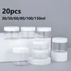 Bouteilles de stockage avec couvercles vides, 20 pièces, bouteilles blanches de 30/50/60/80/100/150ml, pots de voyage à domicile, fournitures de cartouches pour le visage, conteneur alimentaire en plastique