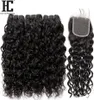 Brazilian Virgin Hair Water Wave Bundles With Closure 4 PcsLot Brazilian Hair Weave Wet And Wavy Human Hair 3 Bundles With Lace C3029289