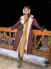 Kvinnors pälsfodrad skinnjacka Kvinnor Faux Pälsboat Långt dubbelbröst Lammfoder Plush Ladies Winter Streetwear