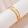 Pulseras de eslabones de acero inoxidable para mujer, pulsera en capas de Color dorado, colgante Simple de estrella y Luna, joyería de mano a la moda, regalo