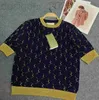 Kvinnors tröjor Designer G Summer New Fashion Cervatile Style Jacquard Letter Gold Line Kontrast Rund hals Kort ärm Knit Luxury FreeShiping Jyl6