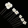 6PCS Białe ceramiczne kwiat Wedding Hair Pins Women Jewelry Akcesoria Ręcznie robione dekoracje głowy