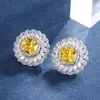 Necklace Earrings Set Luxury Yellow Citrine Zircon Pendant Stud Adjustable Ring Women Jewelry