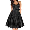 Robes décontractées Robe à col suspendu Femme Polka Dot Taille sans bretelles Slim Vintage Gothic A-Line Volants Party Chic pour le bal