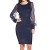 Casual Kleider Sexy Wonen Abend Party Pailletten Mesh Langarm Nähte Weibliche Retro Robe Elegante Kleid Vestidos