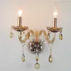 Wall Lamp Glass Arm Crystal Bedroom Bedside Dining Room Sconce Protective Antique Candle Light Nordic LED Lighting Fixtures