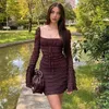 Casual Dresses 2024 Autumn Women's Fashion Sexy Square Neck Low Cut Flare Sleeve Slim Fit Wrap Hip Skirt Cake