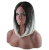 Woodfestival Short Straight Wig Black Grey Ombre Carve Hair Wigs For Women Heat Mistent Fiber Cosplay 35CM6609466