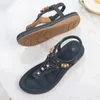 Sandalen Schuhe für Frauen 2024 Casual Sexy Einfarbig Niedrige Plattform Keile Damen Mode Kristall Perle Flache Slipper Weiches Design