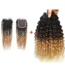 1B427 Ombre Virgin Kinky Curly Fair Weave Bundle z zamknięciem Brazylijskie ludzkie włosy 3 wiązki z 44 pełnym koronkowym zamknięciem 7053019