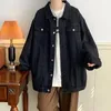 Plus Size 5XL-M Black denim jacket Men's lapel jeans jacket Multi pocket jacket Street loose casual men's clothing 240102