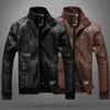 Män faux läderjacka Motorcykel Men Slim Fit Stand Collar Pu Jacket Jaqueta de Couro Masculina Outwear Man Pu Leather Coat 231229