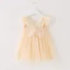 Robes de fille Vêtements pour enfants Filles Robe en tulle 2024 Été Mesh Gaze Ailes de papillon Fée Princesse Tutu Costume de fête d'anniversaire de mariage