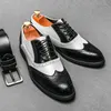 Geklede schoenen Brogue voor mannen Zwart Wit Veterschoenen Ronde Neus Heren Formeel Handgemaakt Maat 38-48