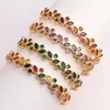 Bangle Design High Quality Charm Rainbow Leaves Armband Copper Zirconia Rhinestone Trendy Jewelry Gift for Women Girls