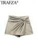 Pantalones cortos para mujer Trafza 2024 Mujer Nudo Mini Falda Gold Skort Plisado Alto Cintura Faldas cortas Chic Elegante