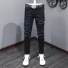 Мужские джинсы Уличная мода Мужские высококачественные черные эластичные узкие брюки с рваными заплатками Дизайнерские белые брендовые брюки в стиле хип-хоп