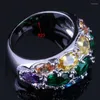 Bagues de cluster Incroyable ovale multigem multicolore vert zircon cubique bague plaquée argent V0586