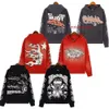 Hellstar Hoodies 디자이너 까마귀 빈티지 낙서 힙합 스타일 하이 스트리트 후드 패딩 스웨트 셔츠 씻은 스웨트 셔츠 긴 소매 저렴한 Mac