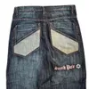 Jeans larghi da strada da uomo e da donna Hiphop retrò con lettera oversize ricamata Y2K Pantaloni dritti a gamba larga gotica in denim 231229