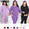 Plus Size Long Johns Mulheres Roupa Interior Térmica Terno 2 pcs Quente Cor Sólida Em Forma de Corpo Magro Senhoras Conjuntos Íntimos Pijamas Femininos 231229