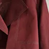 Trenchs Femmes Vintage Long Solid Couleur Manteau Femmes Automne Coréen Rouge Coupe-Vent Ceinture Double Boutonnage Grande Poche Lâche Pardessus Femme