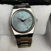 Relógio masculino luxuoso de 40mm, mostrador azul, movimento mecânico automático, vidro de safira, pulseira de aço traseira, relógios de pulso