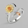 Klusterringar 1 PC Sunflower Spinner Ring Fidget för Women Girl Justerbar ångest Stress Lindring Julsmycken gåva