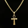 Gyptian Ankh Key Charm Hip Hop Cross Gold Silver Plated Pendant Halsband för män av högsta kvalitet Fashion Party Jewellry Gift299p