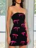 Casual Dresses Women Y2K Strapless Bodycon Mini Dress Sexy Contrast Color Bow Tube Summer Short Bandeau For Teens Club