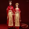 Etniska kläder kinesiska bruden Ancient Wedding Dress Luxury Girl Hanfu Par Plaggrummen Trad Dräkt traditionell xiuhe kostym