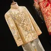 Vêtements ethniques Grande taille Mariage chinois Costume de marié Rétro Classique Hommes Tang Costume Hanfu Exquis Golden Satin Brodé Toast