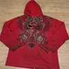 Y2K Hoodie Gótico Crânio Vermelho Padrão Impressão Hip Hop Casual Moletom Vendendo Personalidade Retro Hoodies Mulheres Homens Streetwear 231229